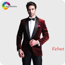 Load image into Gallery viewer, Shawl Lapel Black Velvet Men Suits Smoking Jacket Custom Made Regular Fit Groom Tuxedos Blazer Costume Terno Masculino 2Piece