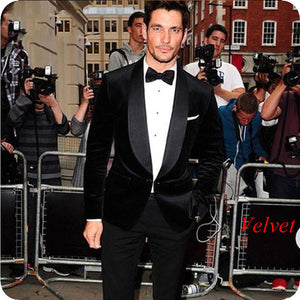 Shawl Lapel Black Velvet Men Suits Smoking Jacket Custom Made Regular Fit Groom Tuxedos Blazer Costume Terno Masculino 2Piece