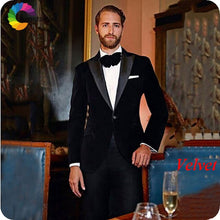 Load image into Gallery viewer, Shawl Lapel Black Velvet Men Suits Smoking Jacket Custom Made Regular Fit Groom Tuxedos Blazer Costume Terno Masculino 2Piece
