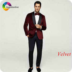 Shawl Lapel Black Velvet Men Suits Smoking Jacket Custom Made Regular Fit Groom Tuxedos Blazer Costume Terno Masculino 2Piece