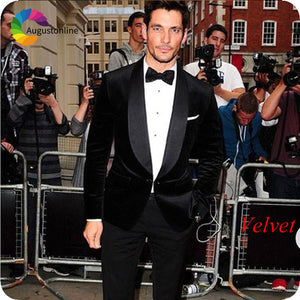 Shawl Lapel Black Velvet Men Suits Smoking Jacket Custom Made Regular Fit Groom Tuxedos Blazer Costume Terno Masculino 2Piece