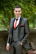 Load image into Gallery viewer, New Tailored Smoking Grey Satin Suit Men Slim Fit 3 Piece Groom Wedding Suits Custom Blazer Prom Tuxedo Ternos Jacket+Pant +Vest
