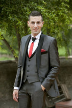 Load image into Gallery viewer, New Tailored Smoking Grey Satin Suit Men Slim Fit 3 Piece Groom Wedding Suits Custom Blazer Prom Tuxedo Ternos Jacket+Pant +Vest
